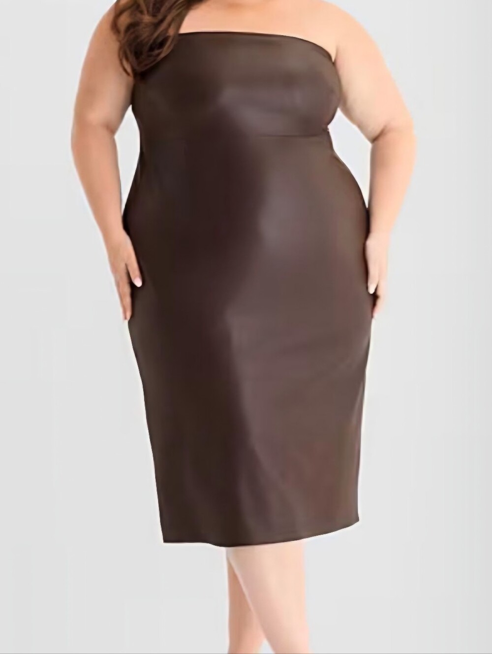 Strapless Plus-Size Bodycon Dress in Dark Brown Size 26